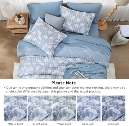 BLOOMHAVEN Queen Comforter Set-7 Pieces Dusk Blue Bed in a Bag Queen
