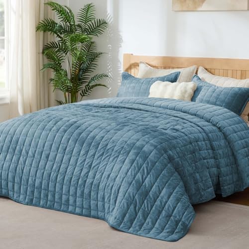 BEDELITE Velvet Quilt Set Queen Size, Luxury Velvet Comforter Bedding