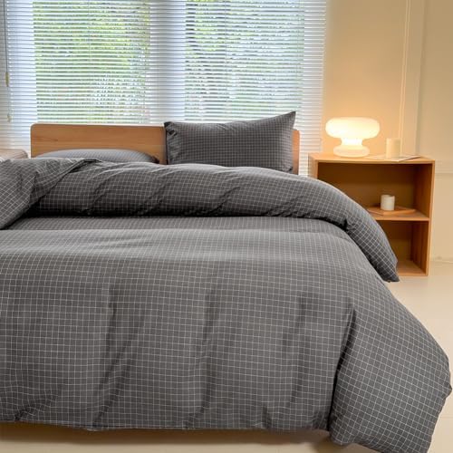 NSNLGSGC Gray Plaid Duvet Cover Set, Twin