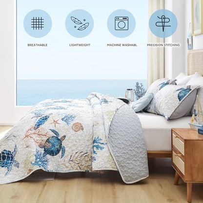 weigelia Coastal Quilt Twin Size, Sea Turtle Lightweight Summer Bedding
