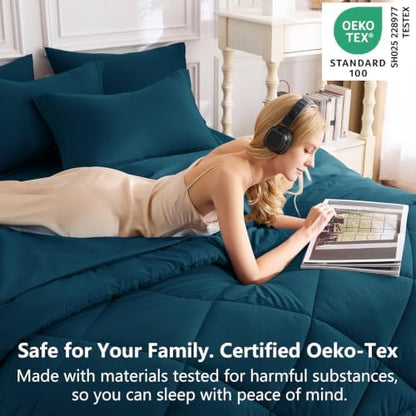 CozyLux Full Comforter Set 82"x86" Lyons Blue - 7 Piece Bed in a Bag