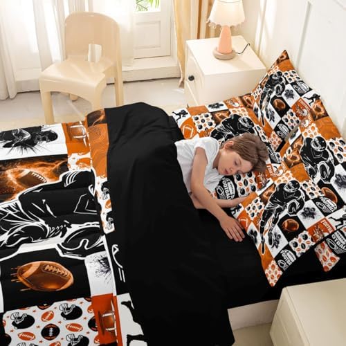 Erosebridal Sports Geometric Comforter Sets with Sheets - Football Bedding Set Twin for Boys Girls Rugby 7Pcs Bed in a Bag, Cool Sports Game Bed Set