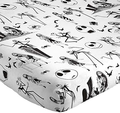 Jay Franco Kids Sheet Set with Fitted, Flat Sheets & Pillow Cover - Ultra-Soft Bedding with Pillowcase for Room Decor, White - Nightmare Before Christmas, 3 Piece Twin