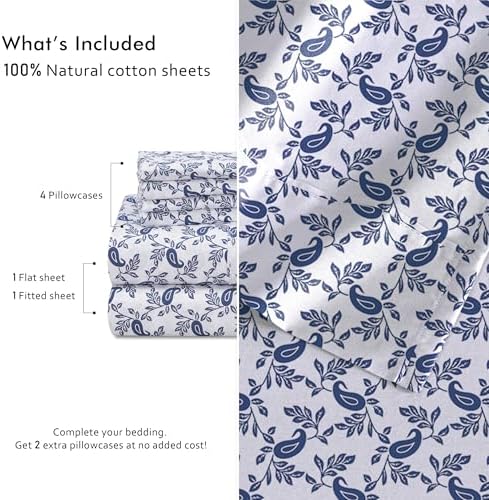 RUVANTI 100% Cotton Queen Sheets, Percale Queen Sheet Set, Paisley Ornament