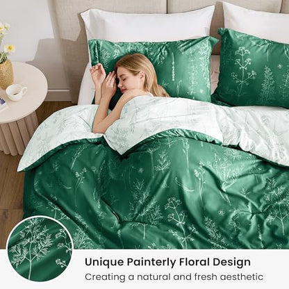 Love's cabin Emerald Twin Comforter Set - Twin XL Size Comforter Set Dorm Bedding, 2 Pieces Cute Floral Bedding, Soft Reversible Flowers Comforter, 1 Comforter & 1 Pillow Sham