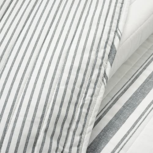 Lush Decor Farmhouse Stripe Reversible Cotton Quilt King Size 3 Piece Set Dark Gray - Farmhouse Bedding Set King Quilt - Striped Bedding