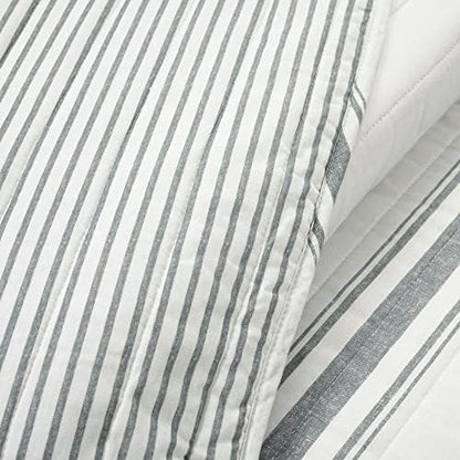 Lush Decor Farmhouse Stripe Reversible Cotton Quilt King Size 3 Piece Set Dark Gray - Farmhouse Bedding Set King Quilt - Striped Bedding