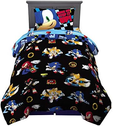 Franco Sonic the Hedgehog Anime Kids Super Soft Comforter and Sheet Set, 4 Piece Twin Size