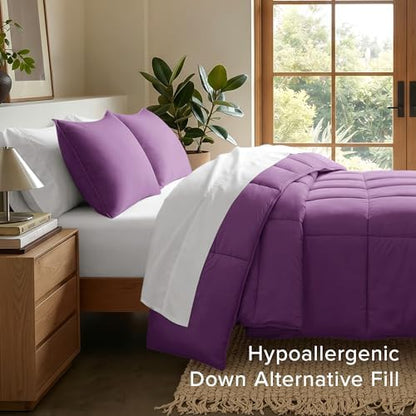 Bare Home Queen Comforter Set - 1800 Ultra Soft (Queen, Plum)
