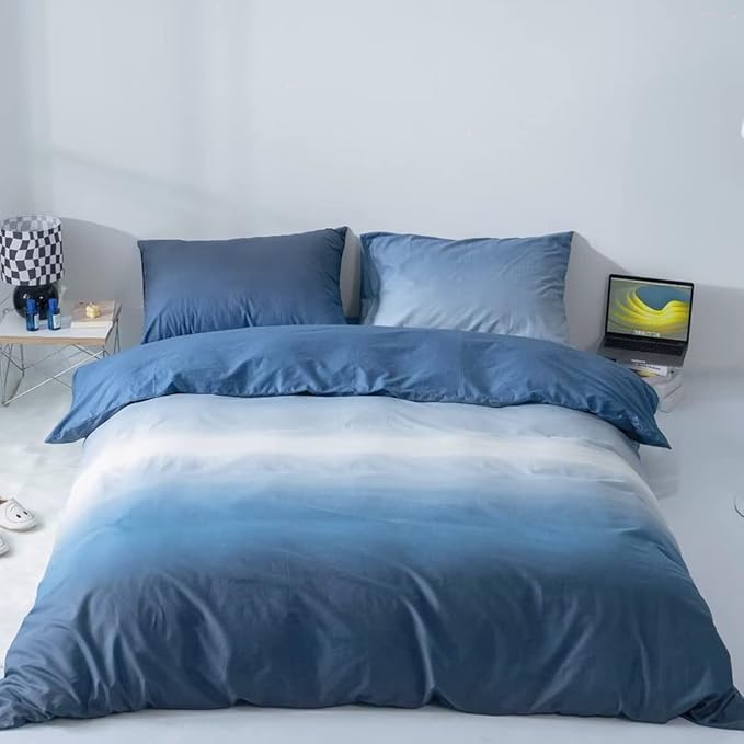 CLOTHKNOW Blue White Full Size Comforter Set Gradient Blue Bedding Sets Soft All Season Comforters with 2 x Pillow Cases