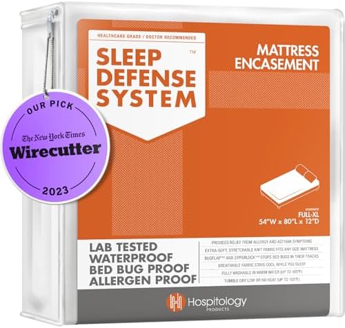 HOSPITOLOGY PRODUCTS Mattress Encasement - Zippered Bed Bug Dust Mite Proof Hypoallergenic - Sleep Defense System - Full XL - Waterproof - Stretchable - Standard 12" Depth - 54" W x 80" L