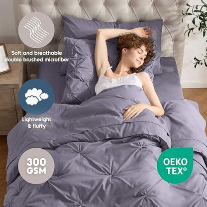 Nestl 7 Piece Twin XL Comforter Set – Dusty Purple Pinch Pleated Bed in a Bag – Complete Twin XL Size Bedding Set with Sheets, Set of 2 Cooling Pillows, Pillowcase and Sham