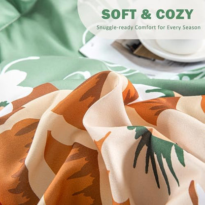 Tyrot Sage Green Boho Floral King Comforter Set - 3 Piece Farmhouse Botanical Bedding Comforter Sets for All Season Soft Lightweight Mid Century Bed Set, (1 Reversible Comforter and 2 Pillow Shams
