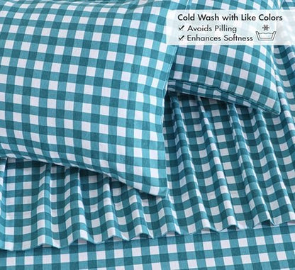 RUVANTI Flannel Sheets Set Full Size, Cabin Plaid