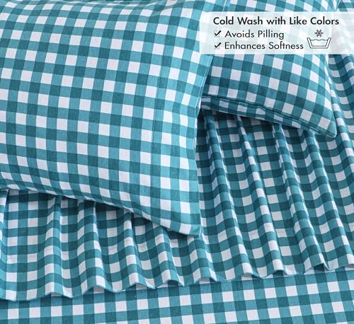 RUVANTI Flannel Sheets Set Queen Size, Cabin Plaid