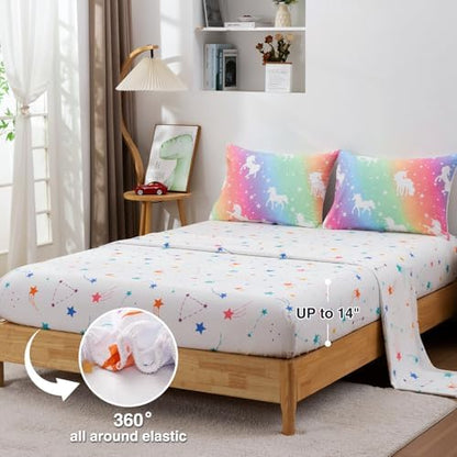 A Nice Night 5pc Rainbow Comforter Set Glow in The Dark Kids Bedding Queen