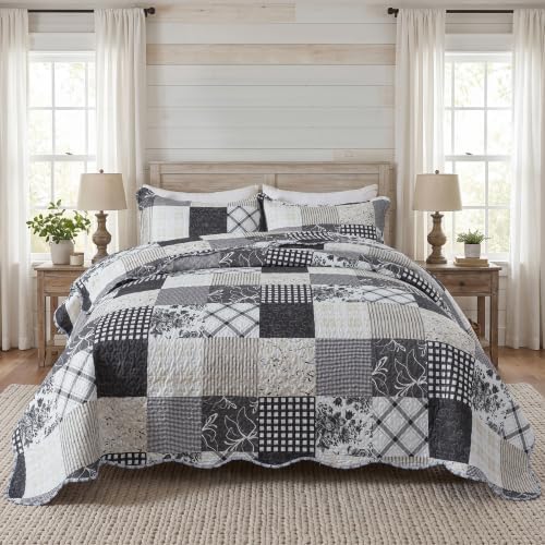 HoneiLife Quilt Sets King Size - Lightweight Quilts 3-Piece, Microfiber Bedspreads for King Bed Use, Checkered Coverlets Vintage Bed Cover King Quilt Bedding Set All Season Use