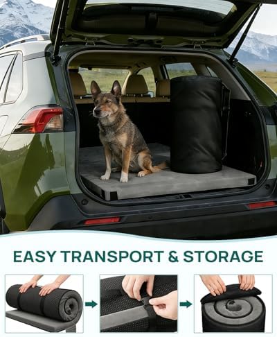 Releep 3 Inch Dual-Sided Memory Foam Camping Mattress, Waterproof Camping Sleeping Pad with Portable Pillow & Carry Bag, Roll Up Cot Mattress Mat for Guest Bed/Car/Tent