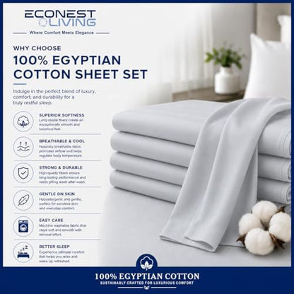 100% Egyptian Cotton Split King Sheets, 7-Pc Deep Pocket Sheets, Light Gray