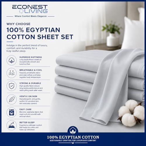 Queen Size Bed Sheets, Egyptian Cotton 6-Piece Set, Deep Pocket, Light Gray