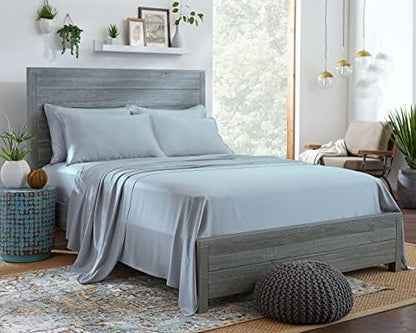 Stylinen 100% Organic Eucalyptus Bed Sheets Queen Size 4 Piece Set, Tencel Lyocell, Silky Soft & Smooth, Breathable, 16 Inch Deep Pockets, 1 Fitted, 1 Flat, 2 Pillowcases (Queen, Sky Blue)
