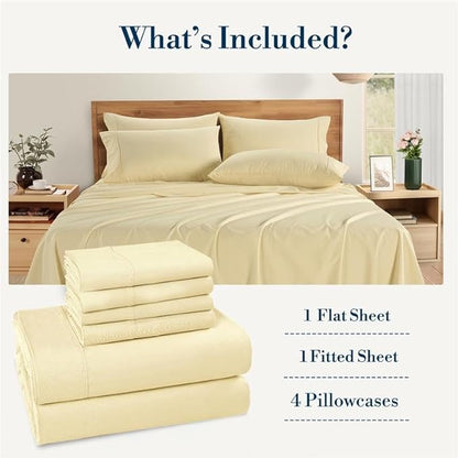 Casa Platino 100% Cotton Percale Sheet Queen – Crisp Queen Size Bed Sheets Cooling with 4 Pillowcases, Ultra Soft & Breathable for Great Nights Sleep, with 15" Deep Pocket Fitted Sheet – Beige