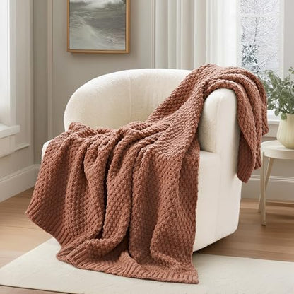 EVERGRACEHOME Chunky Chenille Knit Throw Blanket, 50 x 60, Terracotta Clay