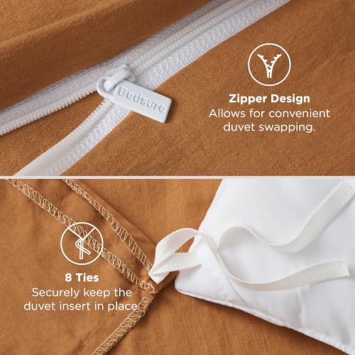 Bedsure Prewashed Duvet Cover Full, Cotton-Like Soft Bedding Set, Gold