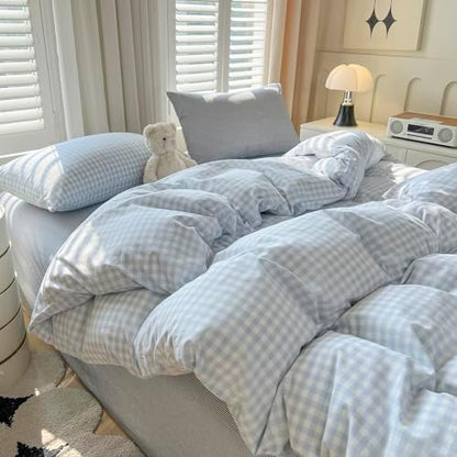 LifeTB Blue Gingham Comforter Set Full Size Modern Style Blue Plaid Comforter Set 3 Pieces Grid Checkered Pattern Comforter Fluffy Soft Farmhouse Gingham Bedding Comforter with 2 Pillowcases