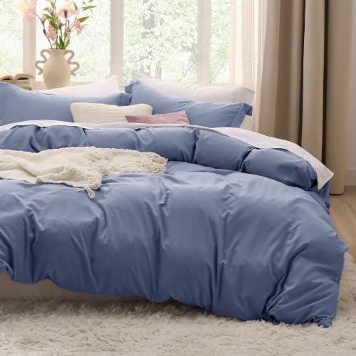 Bedsure Prewashed Duvet Cover Queen, Cotton-Like Bedding Set, Slate Blue