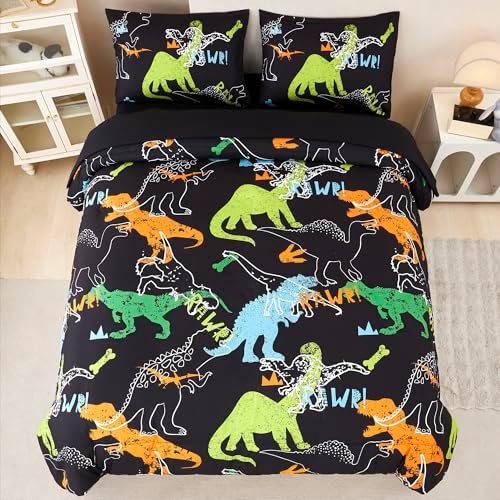 RYNGHIPY Dinosaur Comforter Set Full Size 3Pcs Dinosaur Bedding Set for Kids Boys Girls Microfiber Boys Bedroom Set 1 Comforter with 2 Pillowcases (Multi,Full)