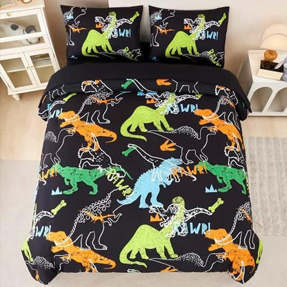 RYNGHIPY Dinosaur Comforter Set Full Size 3Pcs Dinosaur Bedding Set for Kids Boys Girls Microfiber Boys Bedroom Set 1 Comforter with 2 Pillowcases (Multi,Full)