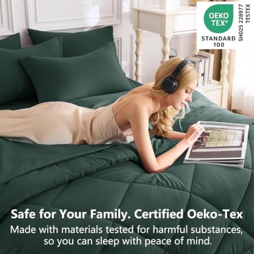 CozyLux King Comforter Set 102"x90" Forest Green - 7 Piece Bed in a Bag