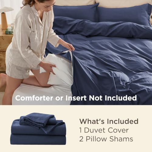 Bedsure Prewashed Cal King Duvet Cover, Cotton-Like Soft Bedding Set, Navy