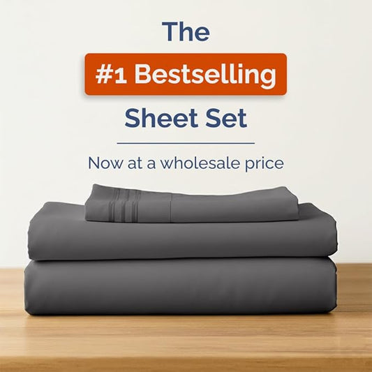 Bulk Case Pack of 16 Sheet Sets - (16) Complete Twin Size Sheet Sets w/ Deep Pockets - Wholesale Bulk Bedding for Hotels, Spas & Airbnbs - Breathable, Cooling, Soft & Wrinkle Free - (Twin, Dark Grey)
