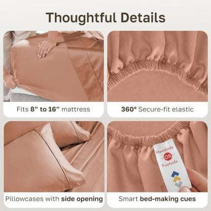 California Design Den Soft 100% Cotton Sateen King Bed Sheets, Fresh Clay