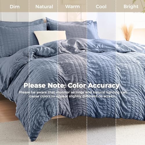 HYMOKEGE Nordic Blue Twin Comforter Set Seersucker 5 Pieces, All Season Luxury Bed in a Bag for Bedroom, Bedding Set with Comforter, Sheets, Pillowcase & Sham