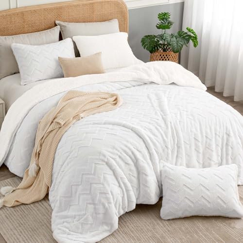 BEDELITE Fluffy Sherpa Queen Comforter Set,White