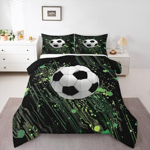 Erosebridal Soccer Bedding King,Football Comforter Set Cool Sports Game Bed Sets Hippie Graffiti Style Duvet Insert 3 Pieces