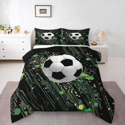 Erosebridal Soccer Bedding King,Football Comforter Set Cool Sports Game Bed Sets Hippie Graffiti Style Duvet Insert 3 Pieces