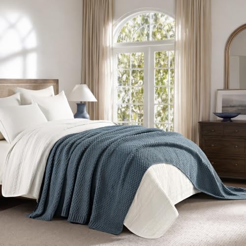EVERGRACEHOME Chunky Chenille Knit Throw Blanket, 108x92, Stormy Blue