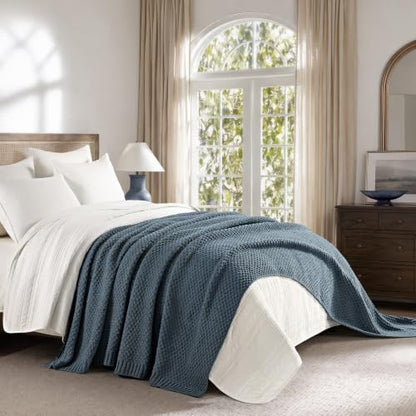 EVERGRACEHOME Chunky Chenille Knit Throw Blanket, 90 x 90, Stormy Blue