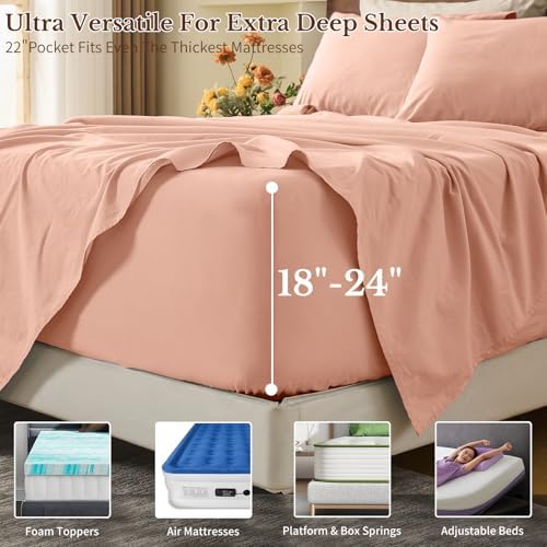 MEISHANG 100% French Linen Sheets California King,6 Pcs,18-24" Deep Pocket