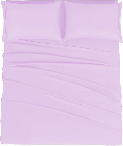 Mejoroom Queen Size Sheet Set - Hotel Luxury 1800 Bedding Sheets & Pillowcases - Deep Pocket Fitted Sheet, Soft, Breathable, Wrinkle & Fade Resistant - 4 Piece (Queen, Lavender)