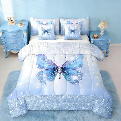 Feelyou Butterfly King Comforter Set with Sheets for Kids Boys Girls Dreamy