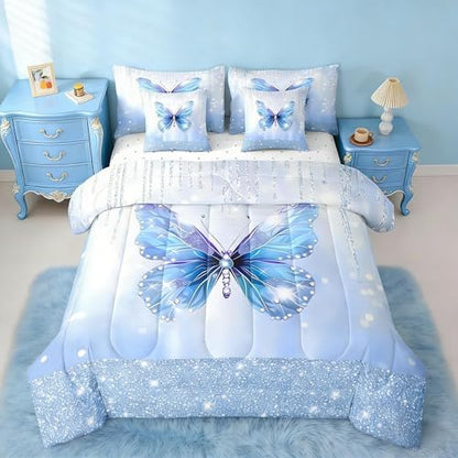 Feelyou Butterfly Twin Comforter Set with Sheets for Kids Boys Girls Dreamy