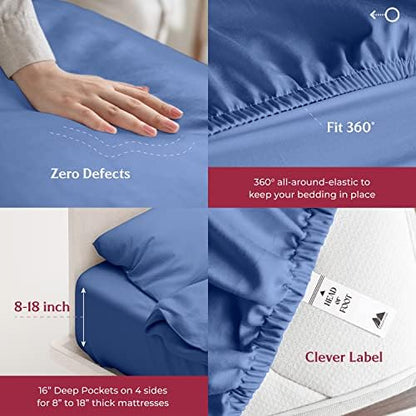 Mayfair Linen Egyptian Cotton Sheets King Size - Luxury 800 Series High Thread Count King Sheets (4 PC, Deep Blue), Soft Cooling 16" Deep Pocket Hotel Quality Bed Sheet Set - Tranquil Collection