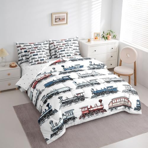 Feelyou Retro Train Comforter Set Full Size 7 Pcs Bedding Set Boys Girls