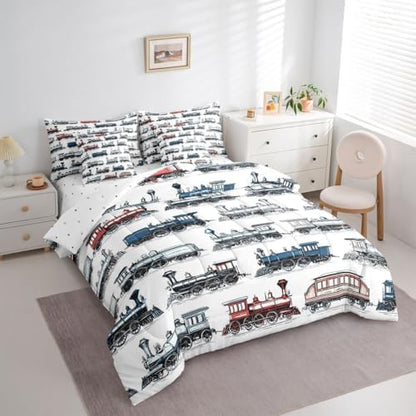 Feelyou Retro Train Comforter Set Full Size 7 Pcs Bedding Set Boys Girls