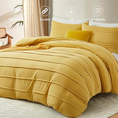 Oli Anderson 3PCS Pleated Duvet Cover Set, Mist Yellow, King
